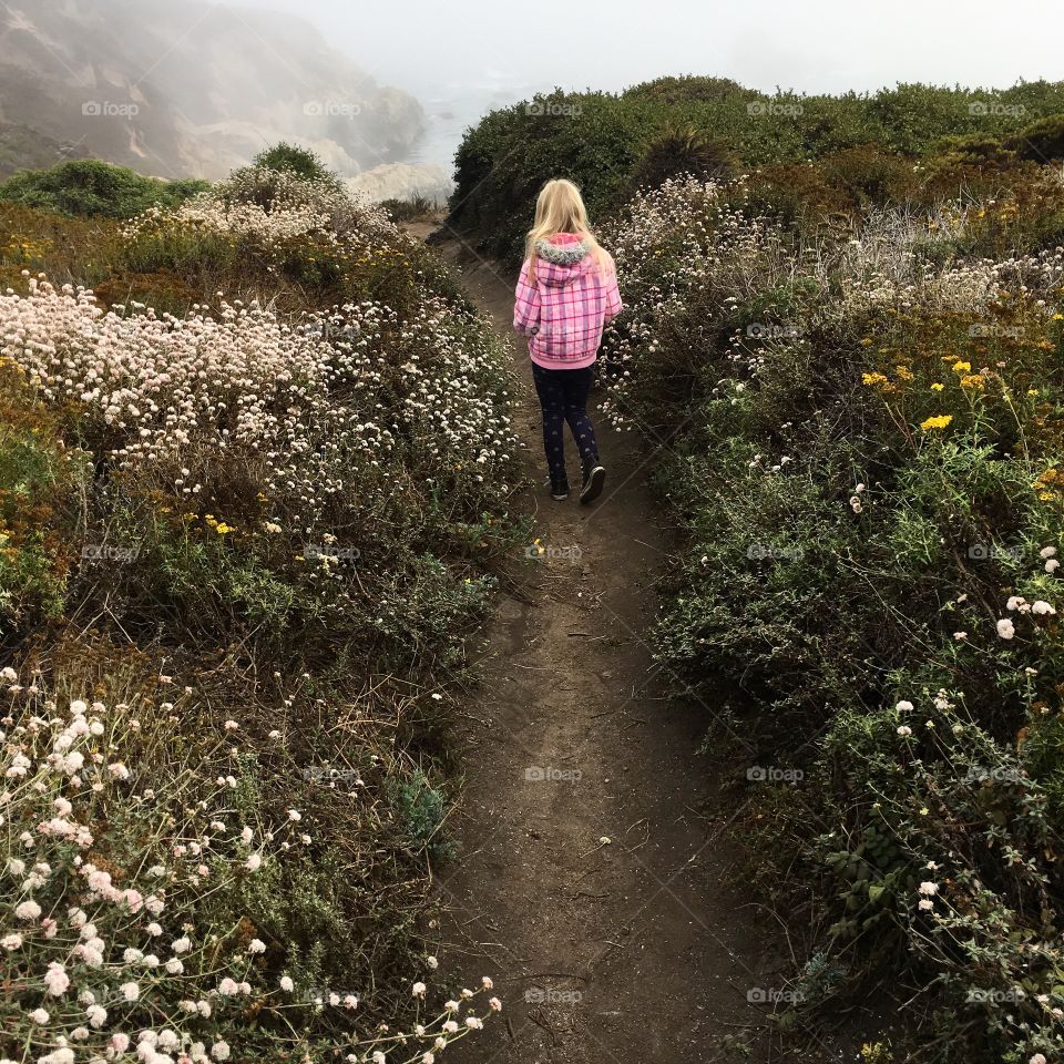 Rear view of a girl walking on walkway