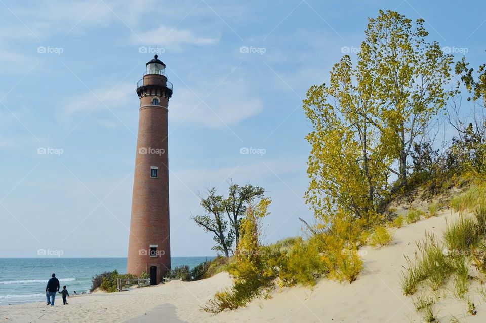 little Sable point lighthouse in Mears Michigan on a beautiful fall day.