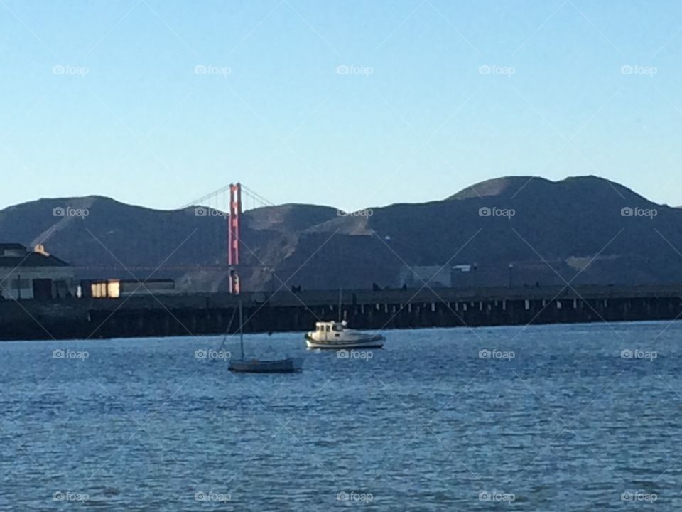 Golden Gate Bridge ships in bay 