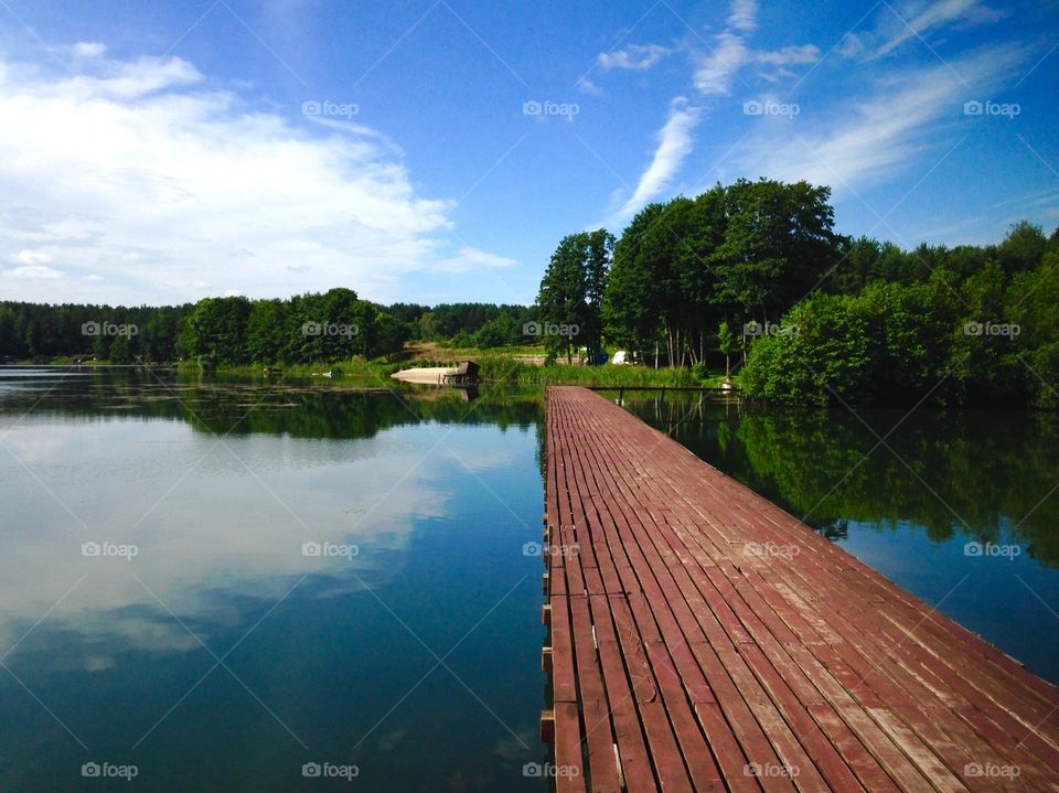 Beautiful lake view in polish countryside - summer time in mazury region 
