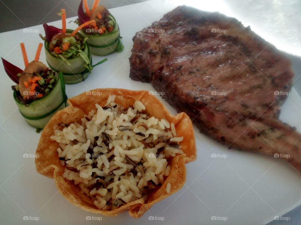 Beef rice and salad