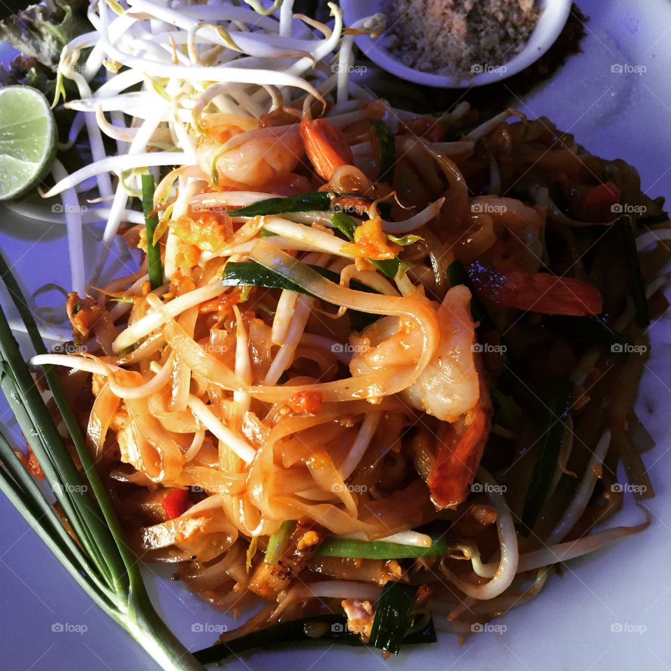 Bangkok Street Food Prawn Pad Thai. The local street vendors make the most flavoursome food in the world