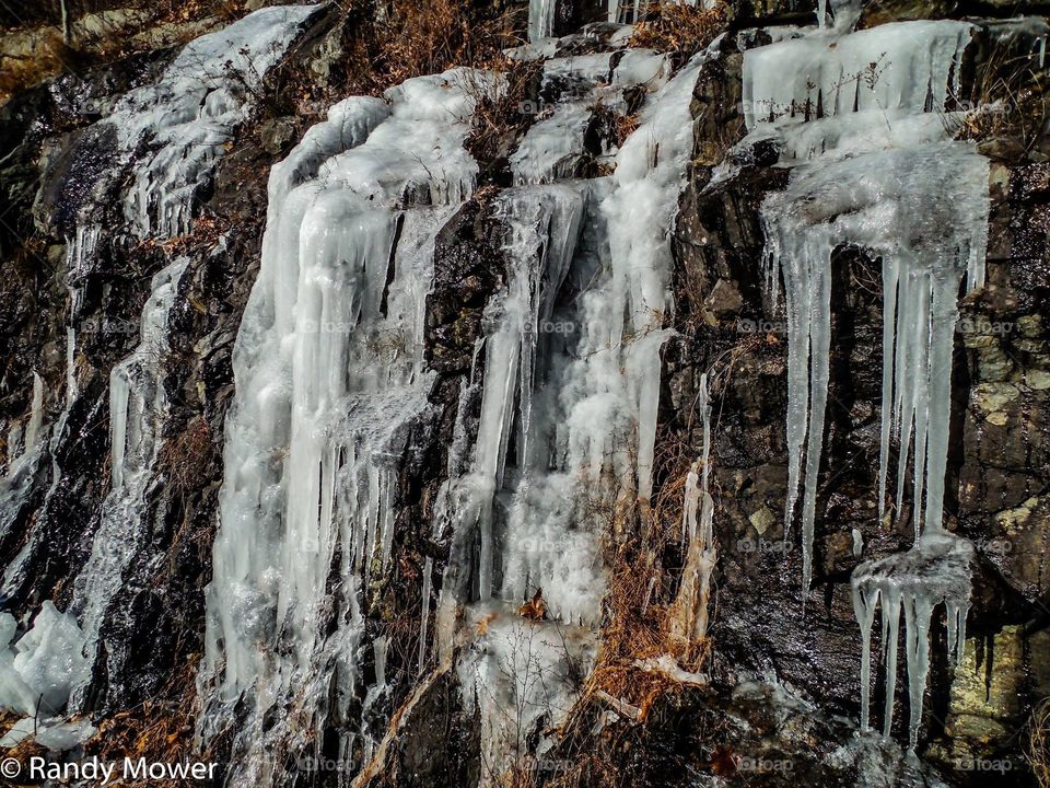 Frozen "waterfalls" in the mountains along skyline drive