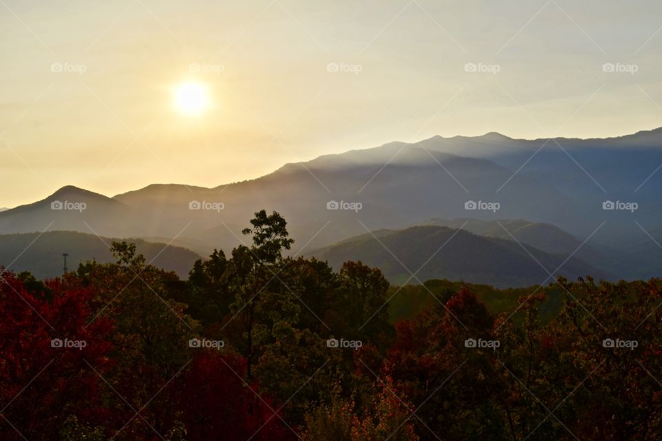 Mountain range in morning during autumn
