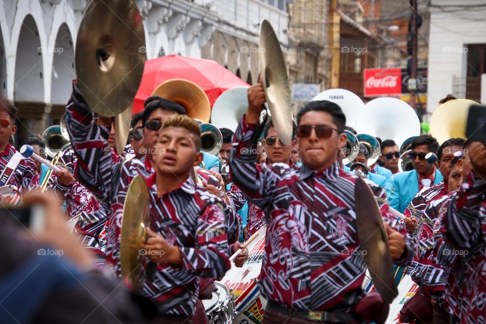 Band is playing on the street during the carnival in Bolivia