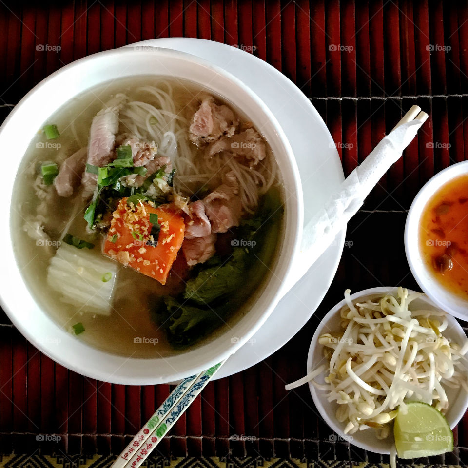 Cambodian breakfast noodle soup 