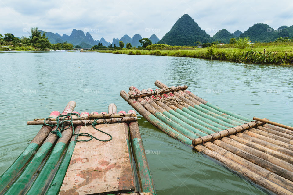 Bamboo rafts in summer China 