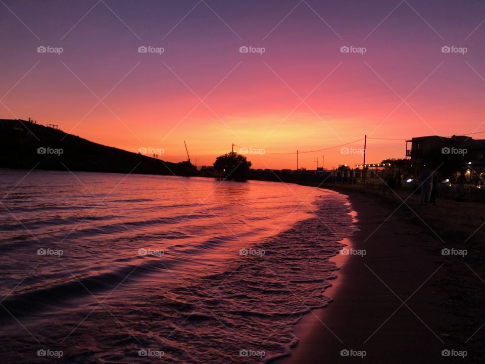 Fiery red sunset Cyclades islands Greece, Naxos
