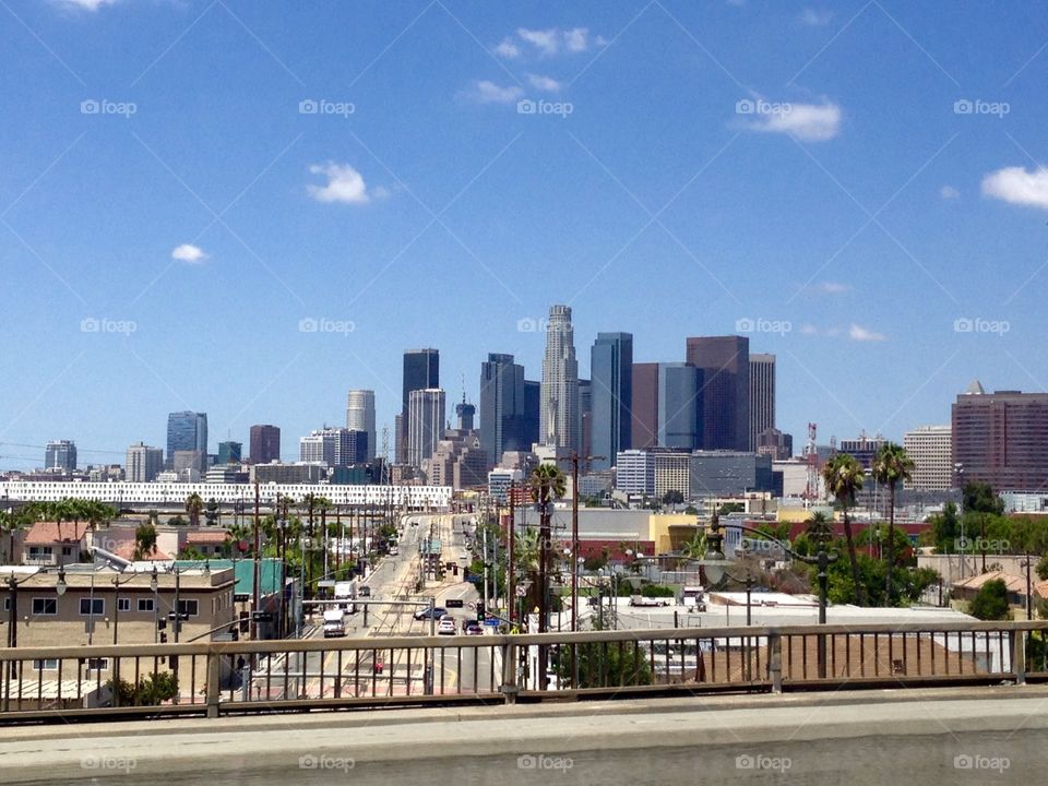 City of Angels . The skyline of Los Angeles on a clear, sunny day.

