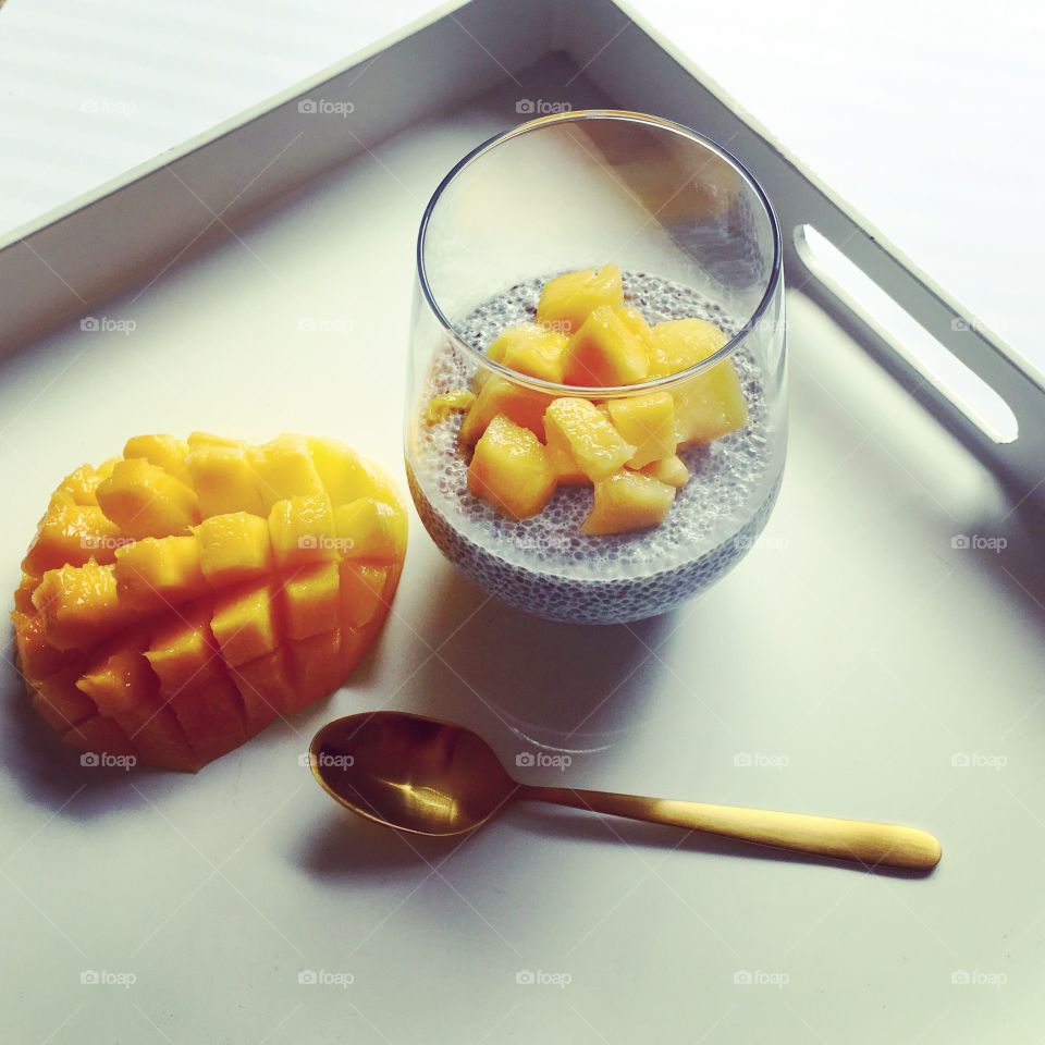 Chia coconut and mango pudding
