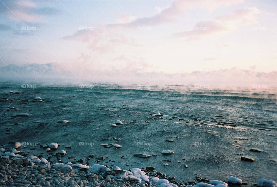 Frozen seaside in a winter wind