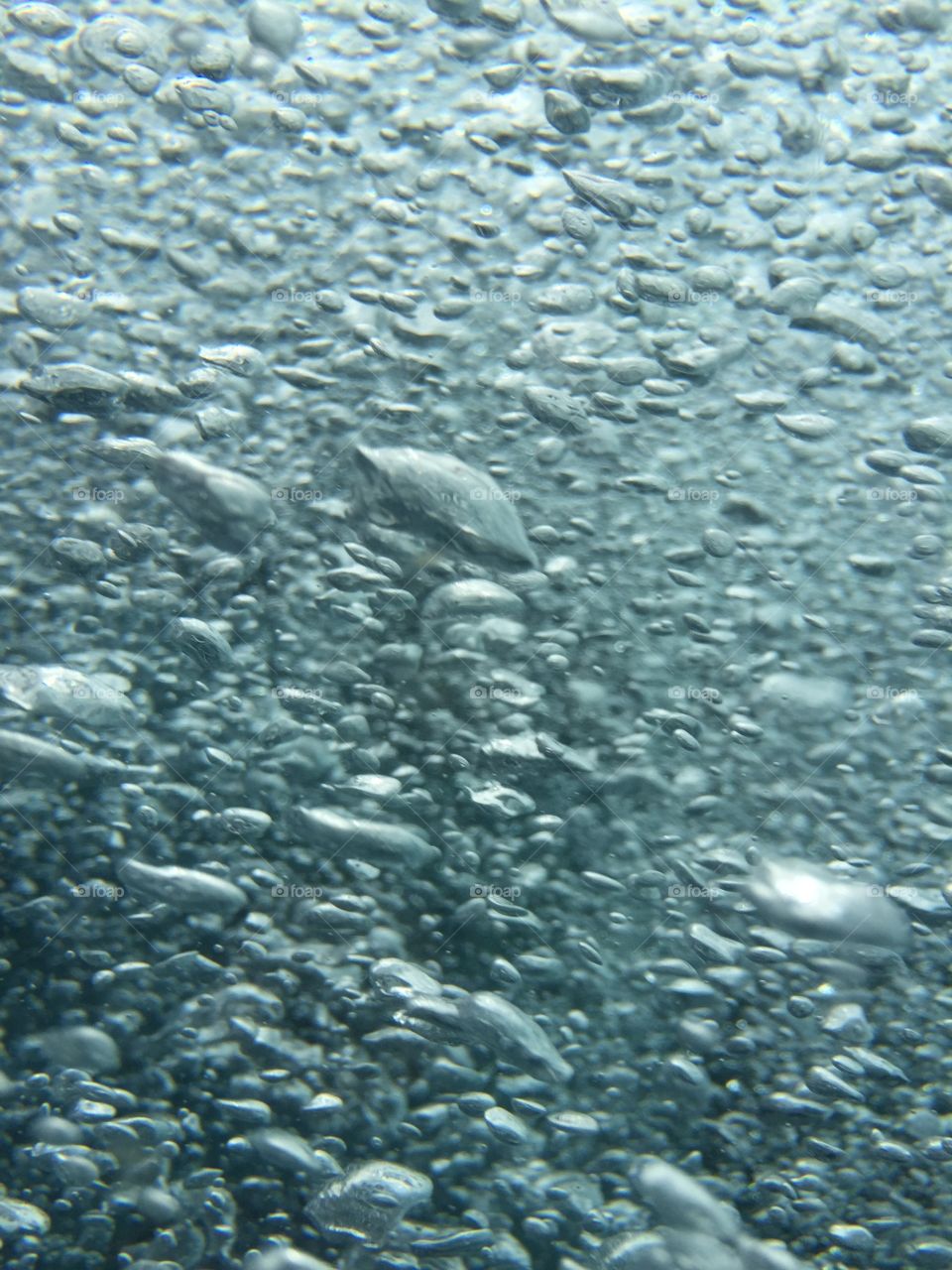 Water bubbles. View from underwater ride. Air bubbles.