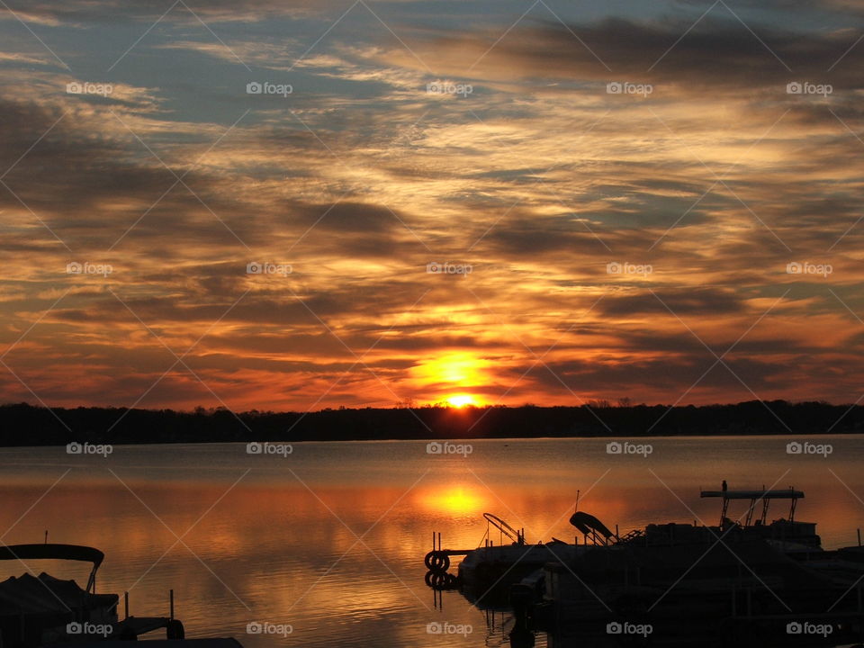 A beautiful sunrise on whitmore lake in Michigan 