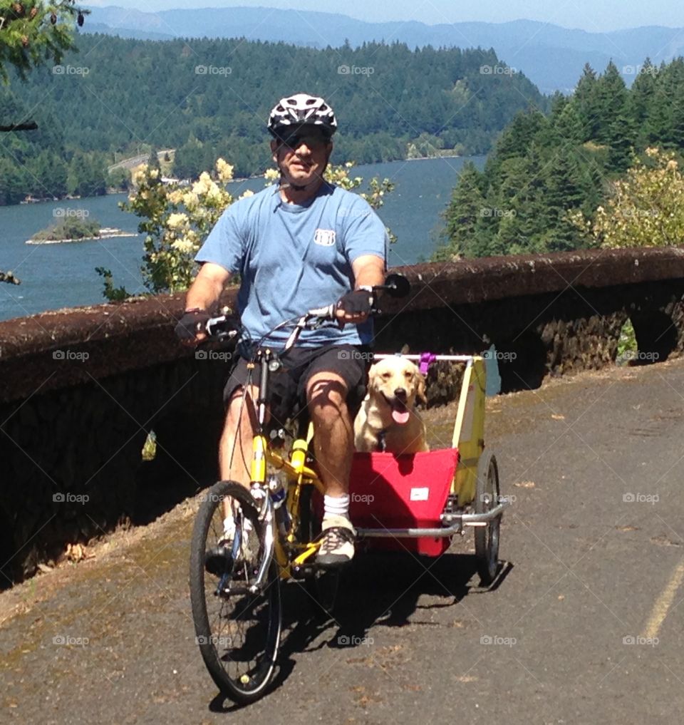 Biking along the Historic Columbia Hwy. Me n Emmy on Columbia River