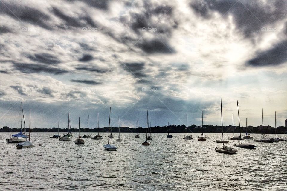 Sailboats on lake