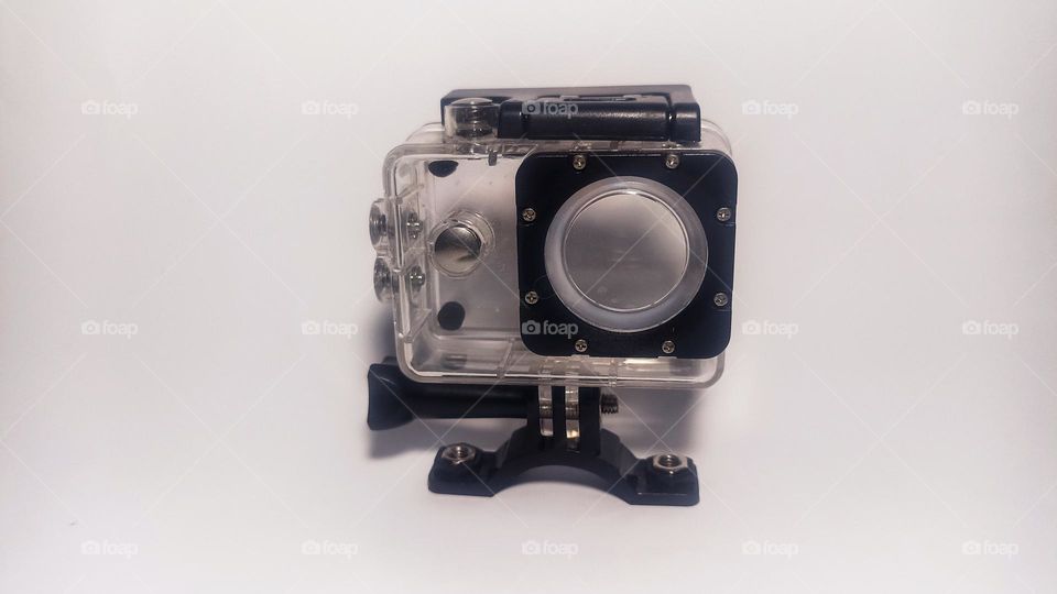 Waterproof camera cover with isolated white background in eye level view