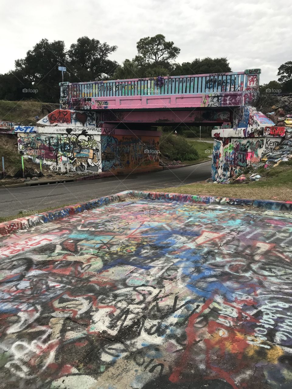 Graffiti bridge and pavement 