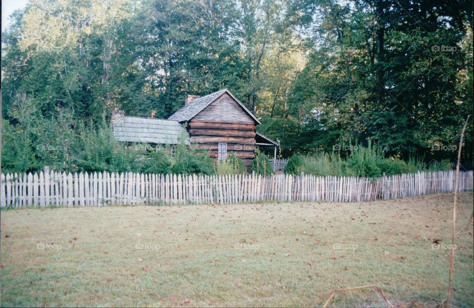 House log cabin picket fence