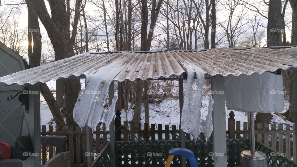 Ice hanging off a roof