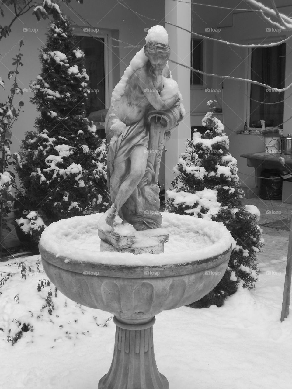 Black and White Statue in Winter