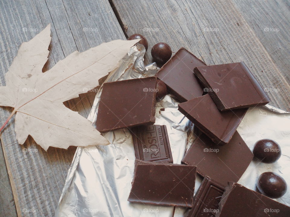 bar of chocolate on a foil