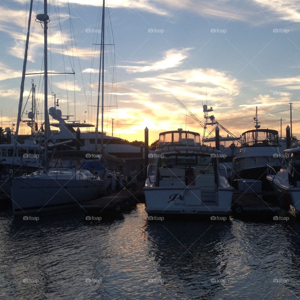 Sunset over boats 