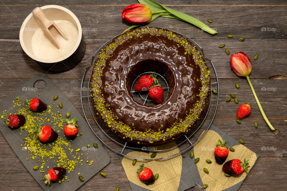 homemade chocolate cake top view