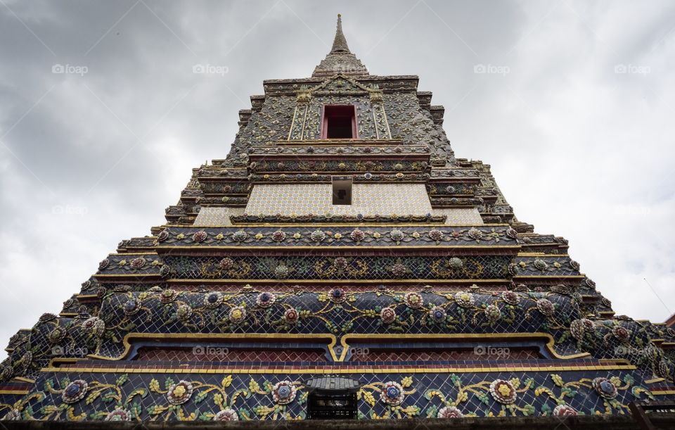 Beautiful Pagoda at The Temple of  The Reclining Buddha (Wat Pho) in Bangkok Thailand