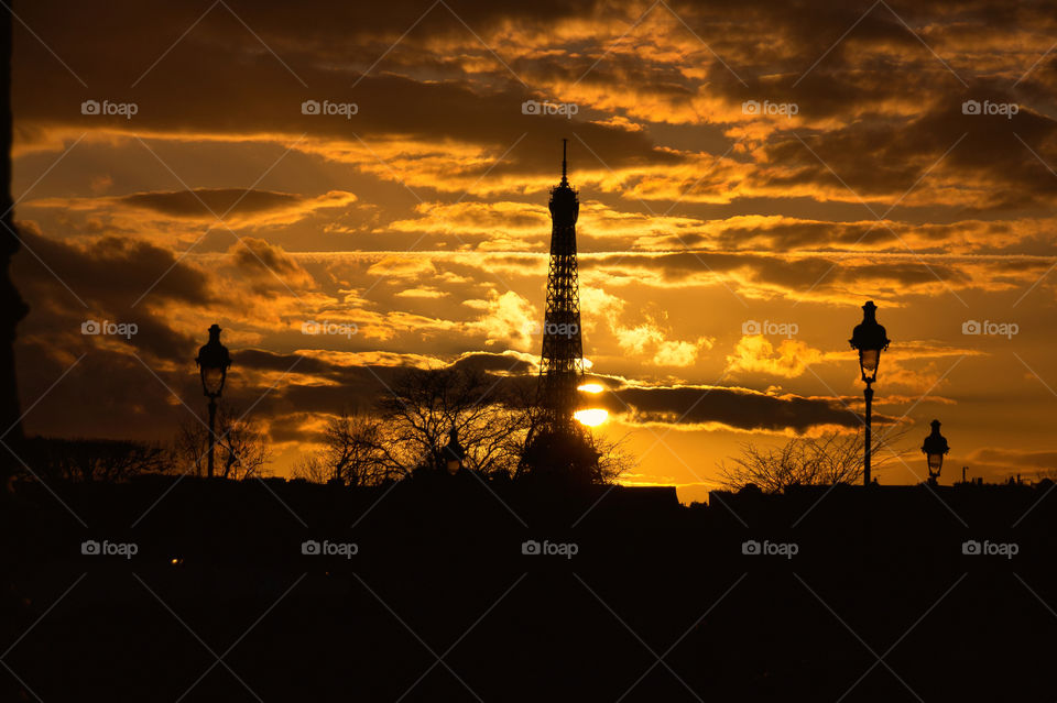 sunset over the city paris