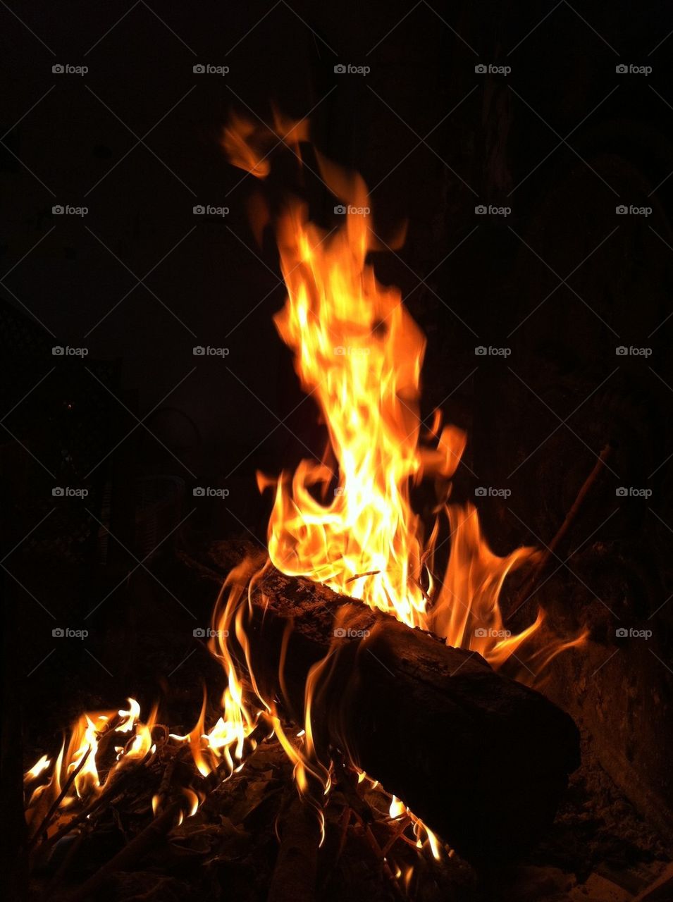 Burning logs in fireplace