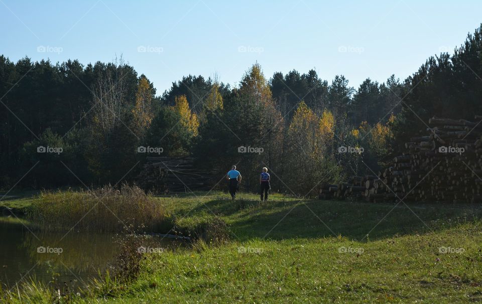 people walking in road beautiful nature landscape autumn time