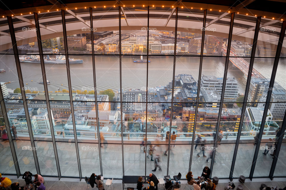 View at River Thames from public Sky Garden Terraces. London. UK.