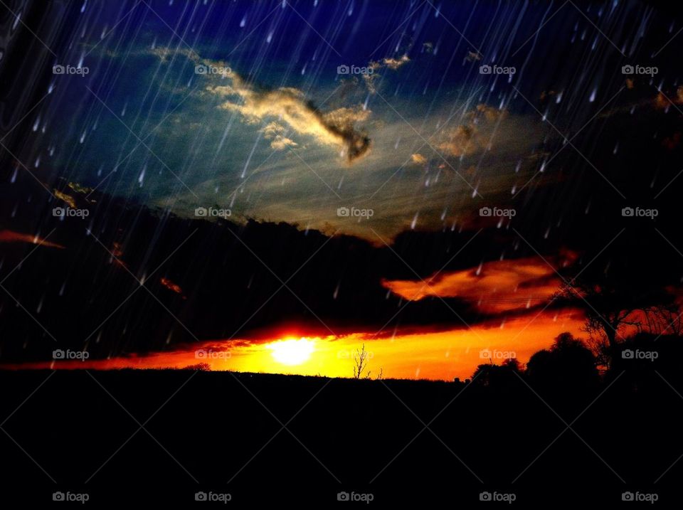 Dramatic sky at sunset during rainy season