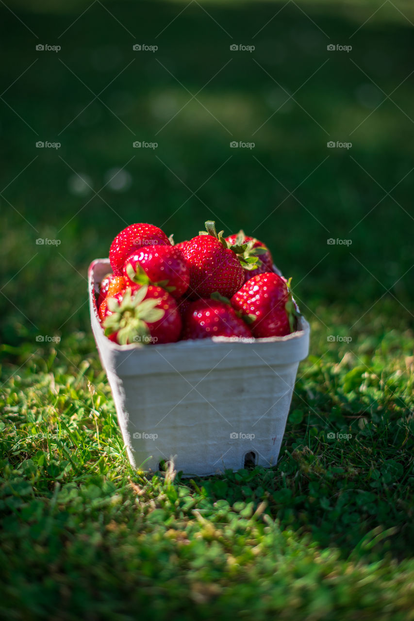 strawberries in a box.