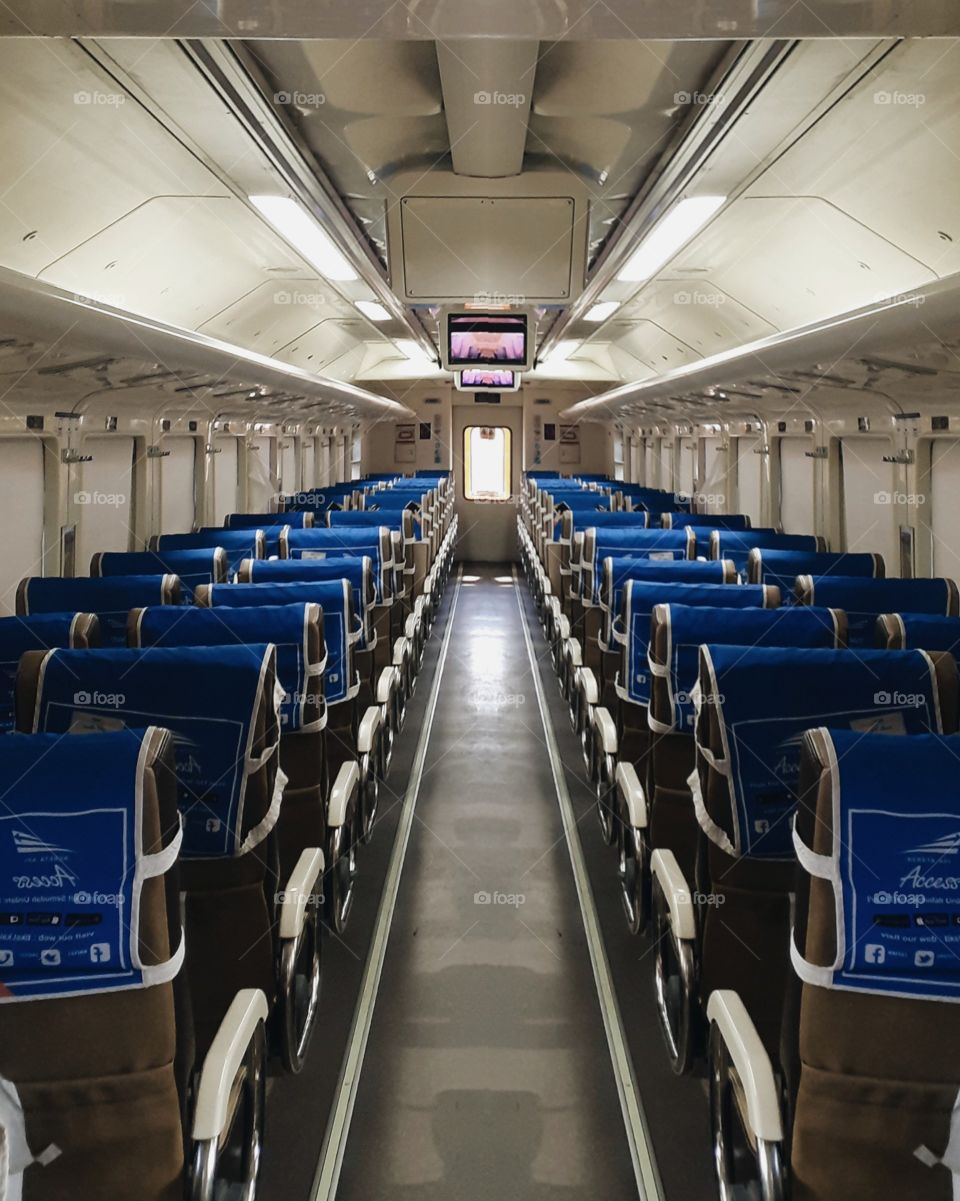 The interior of Indonesian premium train from PT KAI Indonesia.