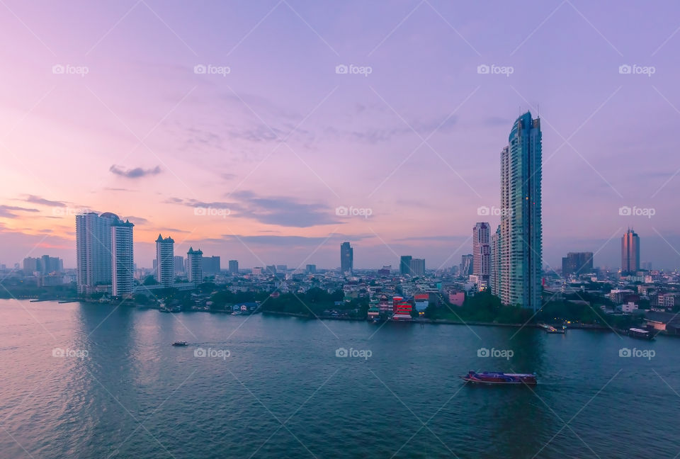 cityscape of Bangkok after sunset