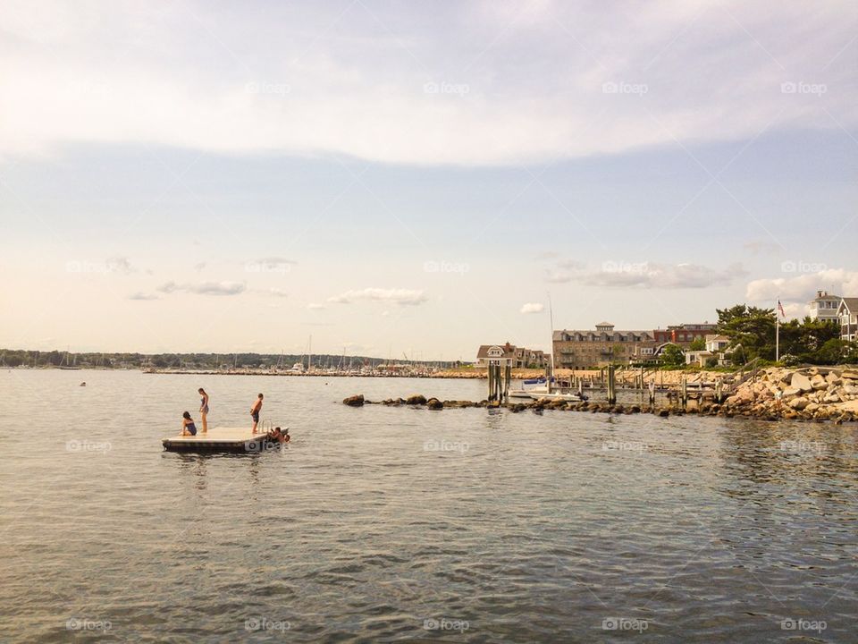 On a platform in the ocean
