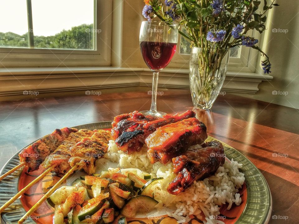 Pork BBQ Ribs And Red Wine