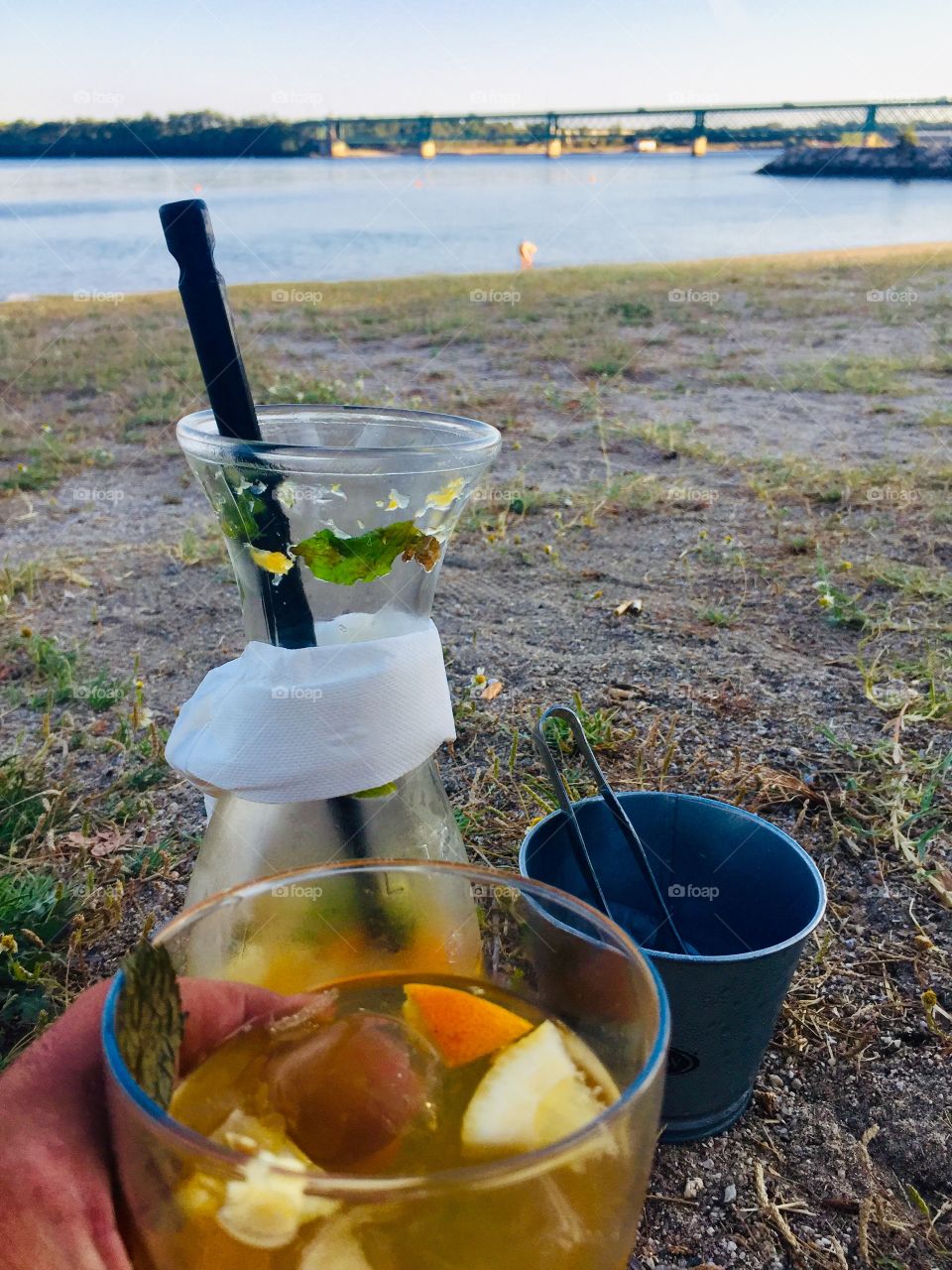 Drinks with friends by the river