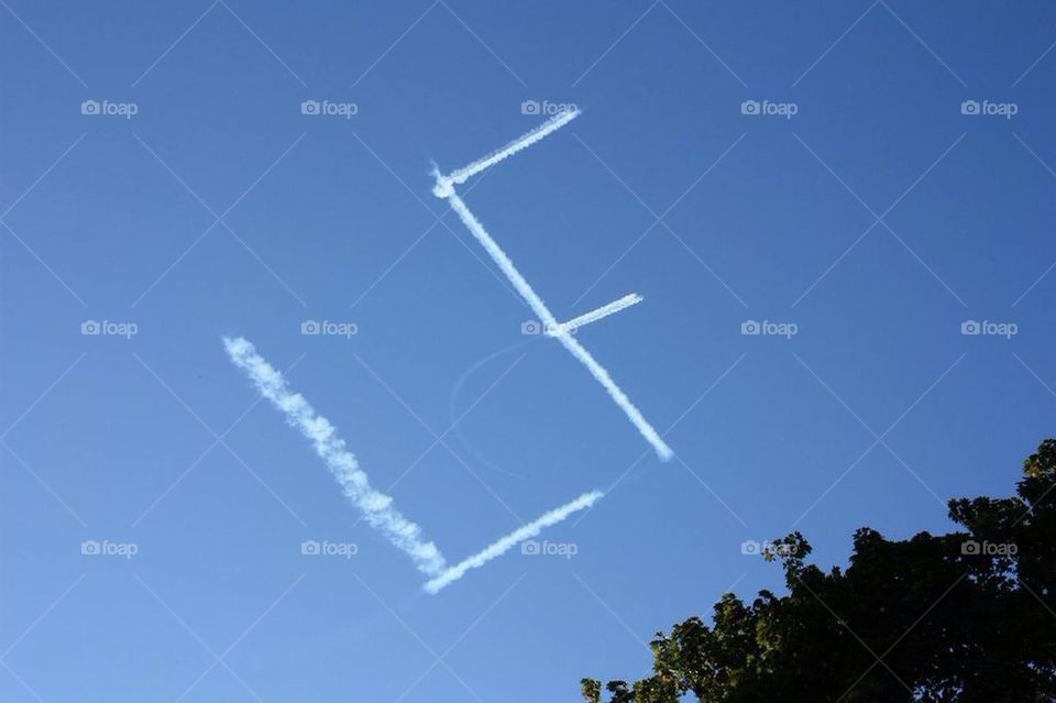 Air plane, sky, blue, write, word