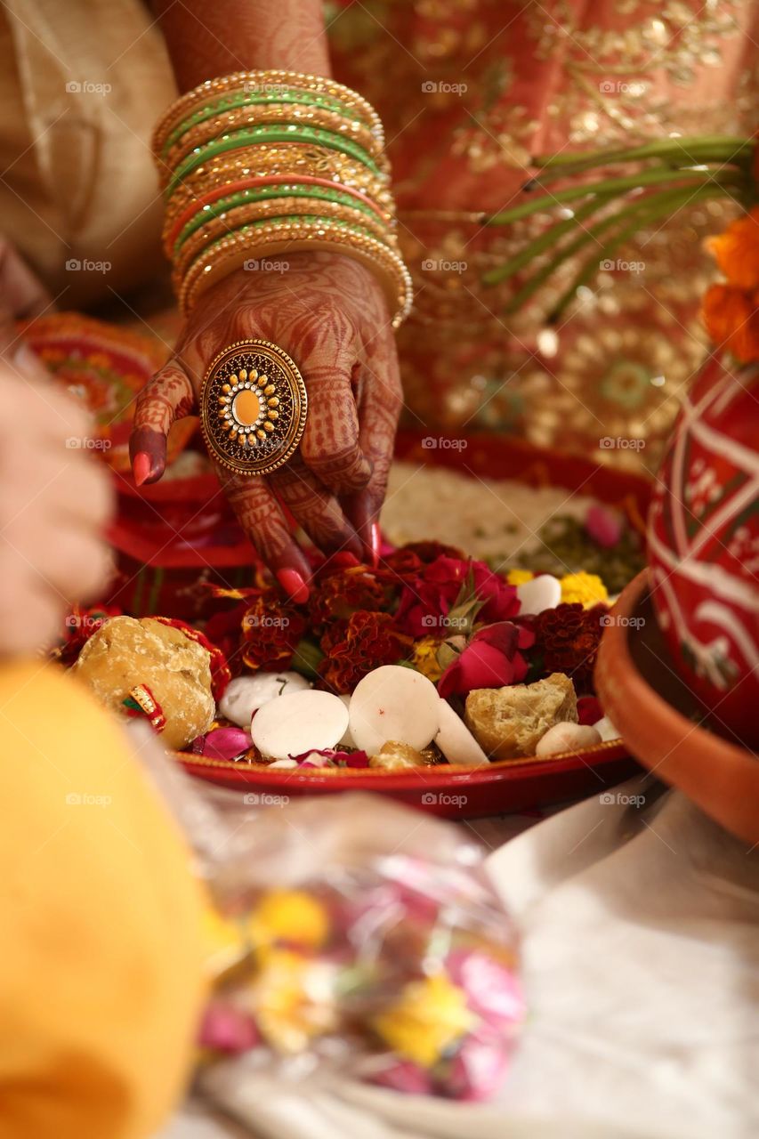 Beautiful Indian Bride doing Wedding Rituals.