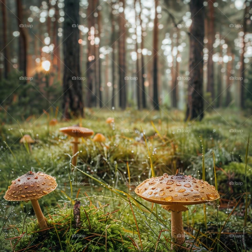 Morning Symphony: Dew and Mist in the Pine Forest