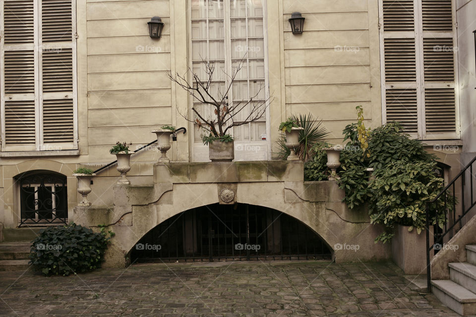 yard in downtown Paris. center of Paris city