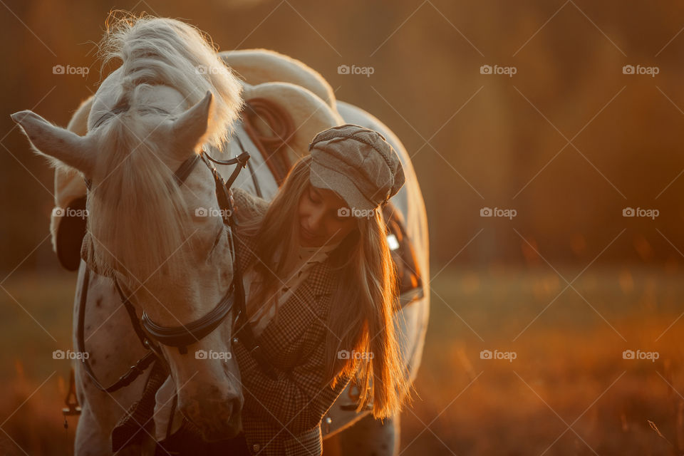 Evening walking horseback riding 