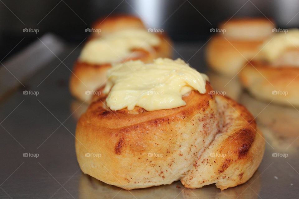 Warm orange rolls straight out of the oven. 