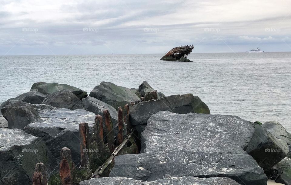 Shipwreck off of the jetties in the Delaware Bay