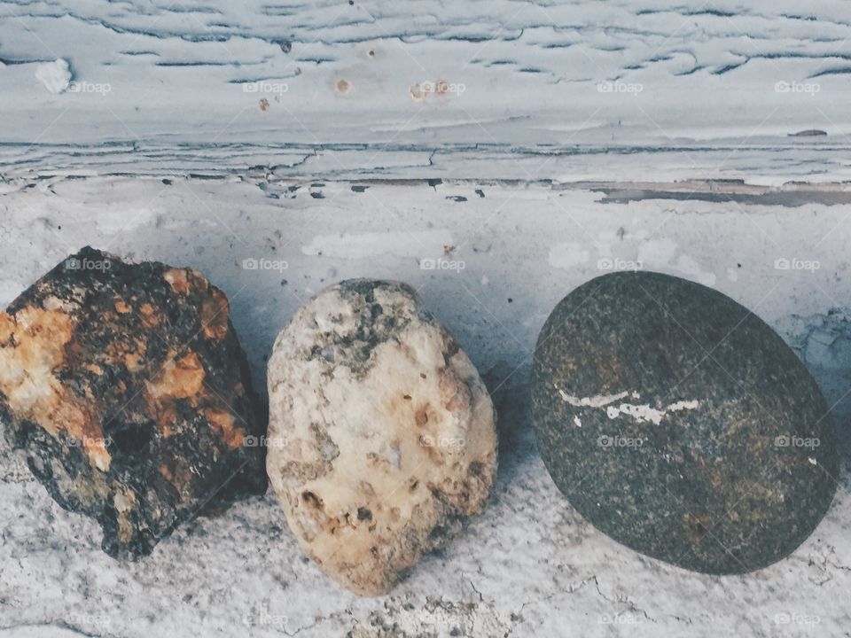 Stone collection in a row