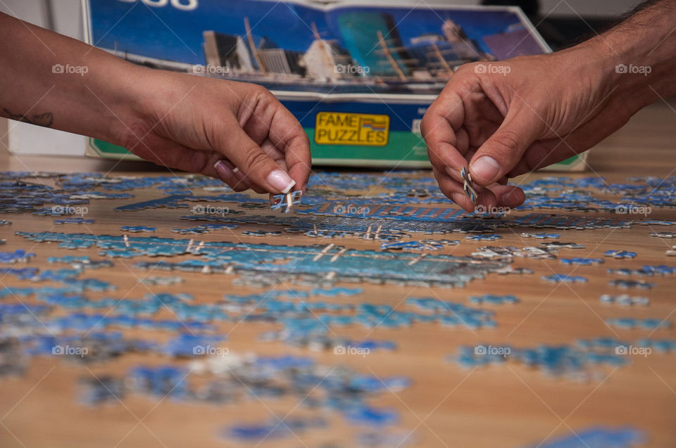 Working together on a puzzle