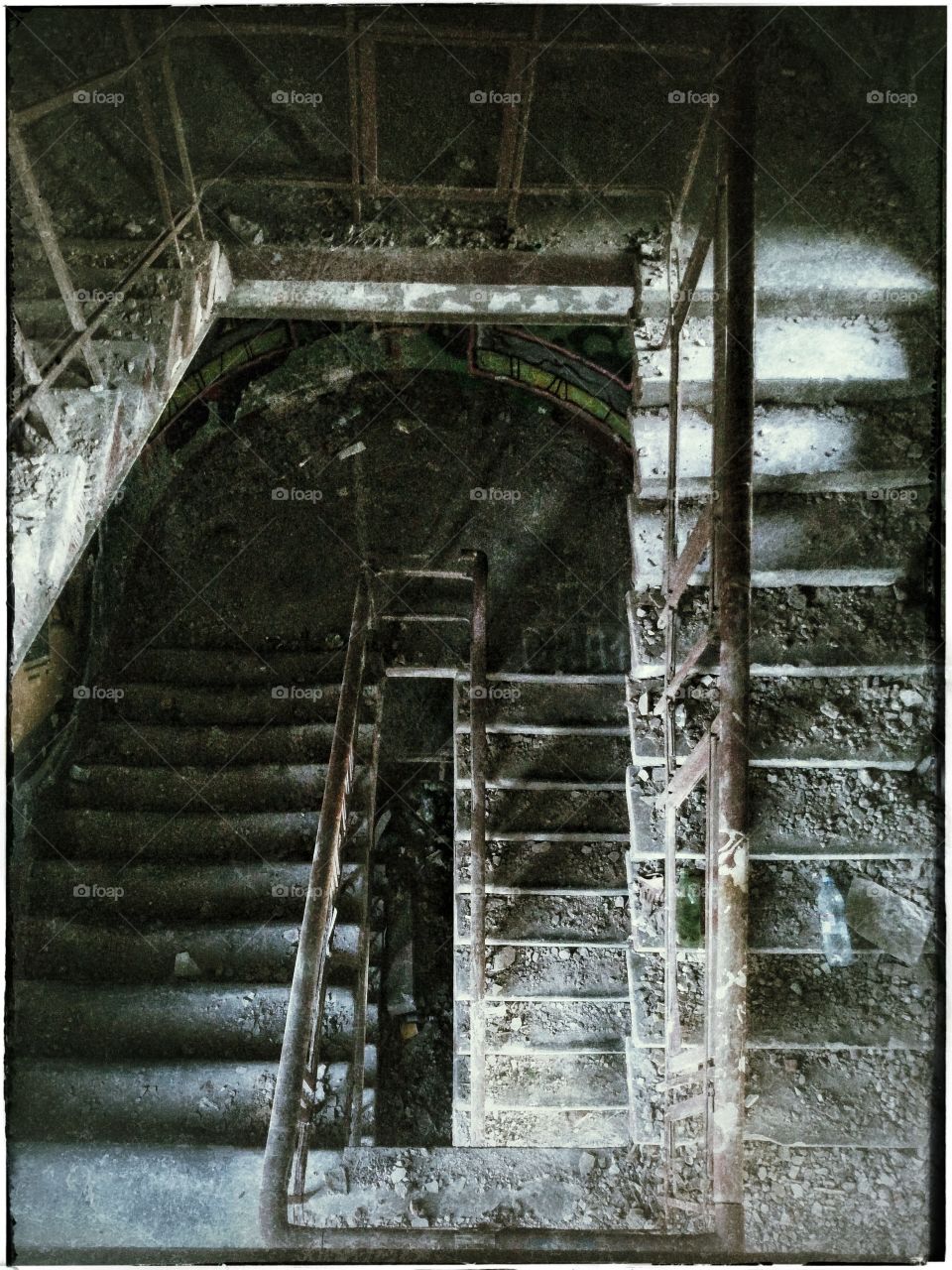 helix. stairs in abandoned house