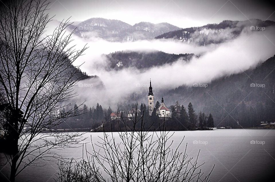 Bled church at the lake